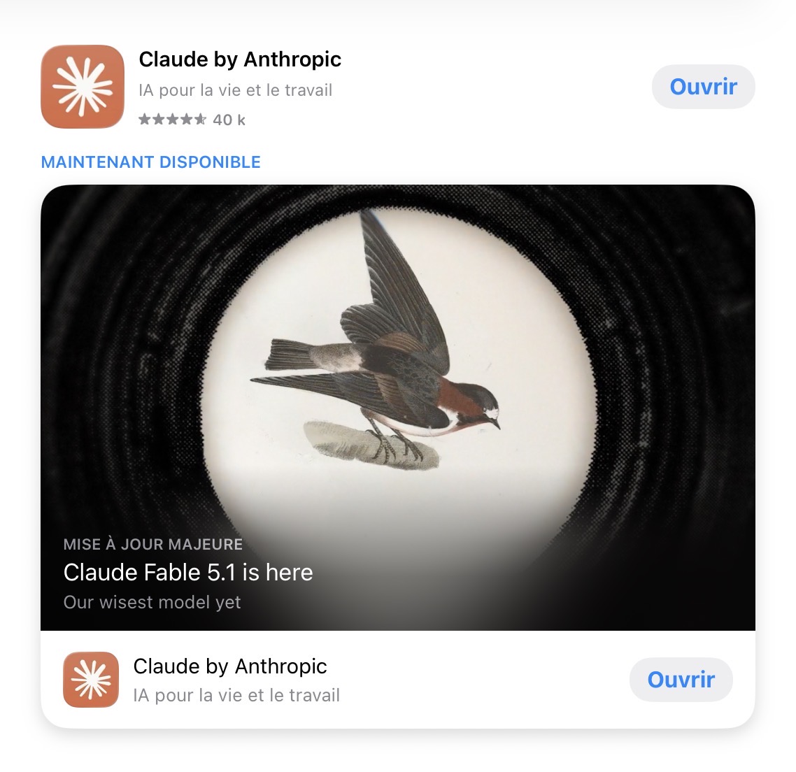 Fiche de l'app Claude by Anthropic sur l'App Store