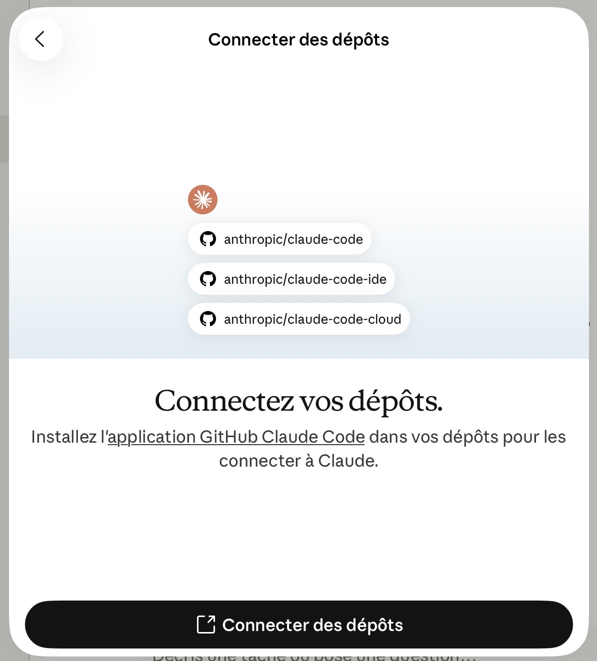 Bouton Connecter des dépôts sur GitHub