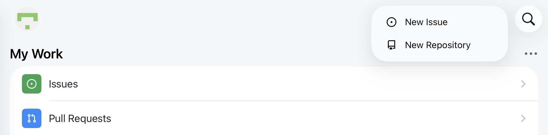 Menu + avec New Repository dans l'app GitHub