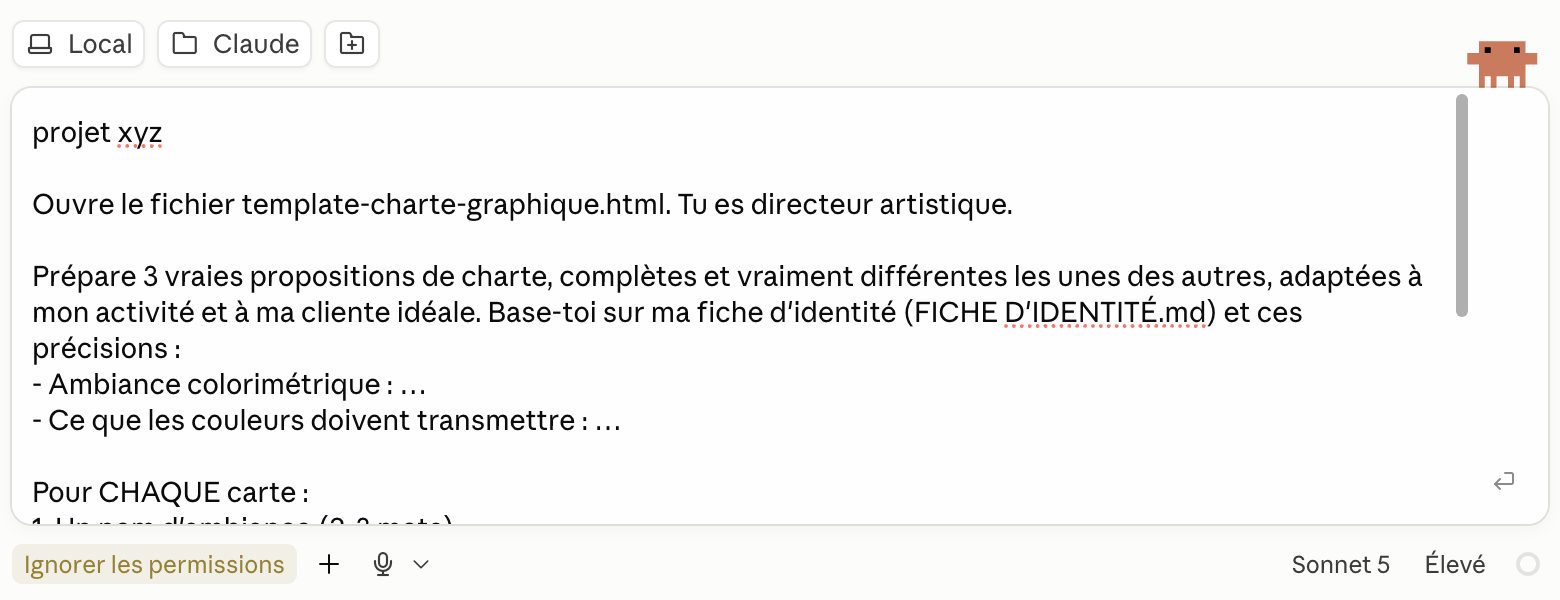 Message : projet xyz suivi du prompt