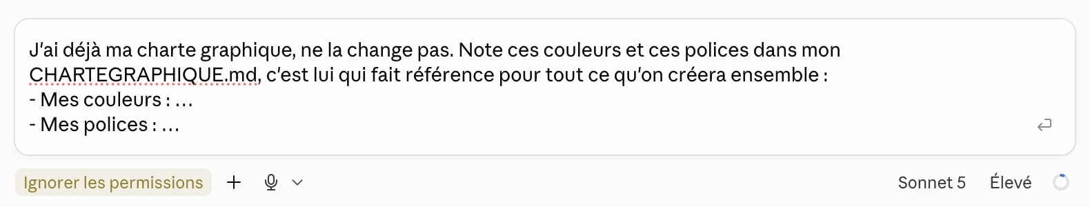 Message : projet xyz suivi du prompt